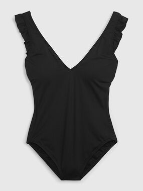 GAP Black V-Neck Ruffle Strap One-Piece Swimsuit